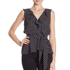 MAX Studio Ruffle Sleeveless Polka Dots Top in Black and White Size M*